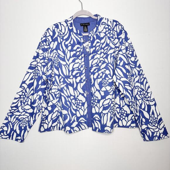 Sam Hilu's Collection Quilted Jacket Size XXL Blue Cotton Floral Art To Wear - Picture 1 of 10